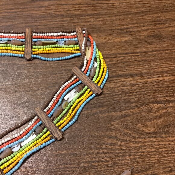 Vtg Boho Retro Tribal Multicolored Seed Beads Belt Woven Cord 60" Length - Picture 5 of 8